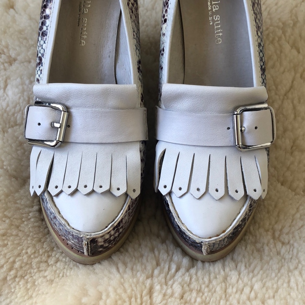 Snake print Fringed Leather Wedges - Picture 4 of 6
